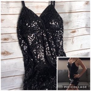 👠🍾Sexy Black 🍾👠 Sequin Short Strappy Dress